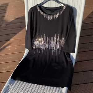 Women's Black Gold Sequins Stretch Dress 3/4 Sleeves